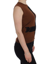 Brown Wool Black Lace Vest Sweater Top Dolce & Gabbana