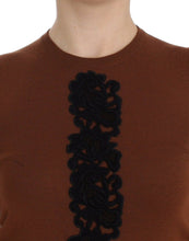 Brown Wool Black Lace Vest Sweater Top Dolce & Gabbana