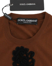 Brown Wool Black Lace Vest Sweater Top Dolce & Gabbana