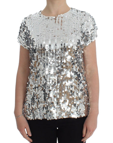 Silver Sequined Crewneck Blouse T-shirt Top Dolce & Gabbana