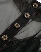 Dolce & Gabbana Black Floral Embroidery Mesh Tulle Gown Dress