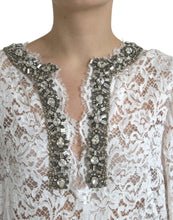 Dolce & Gabbana White Lace Crystal Embellished Shift Dress