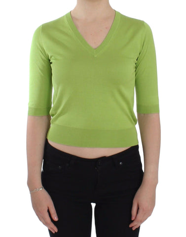 Green Wool V-neck Pullover Sweater Top Dolce & Gabbana