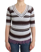 Striped Lace V-Neck Short Sleeve Top Sweater Ermanno Scervino