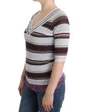 Striped Lace V-Neck Short Sleeve Top Sweater Ermanno Scervino