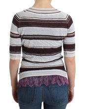 Striped Lace V-Neck Short Sleeve Top Sweater Ermanno Scervino