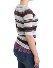 Striped Lace V-Neck Short Sleeve Top Sweater Ermanno Scervino