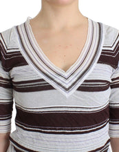Striped Lace V-Neck Short Sleeve Top Sweater Ermanno Scervino