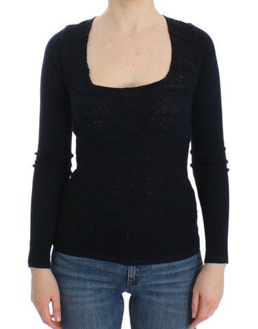 Blue Knitted Wool Stretch Sweater Top Ermanno Scervino