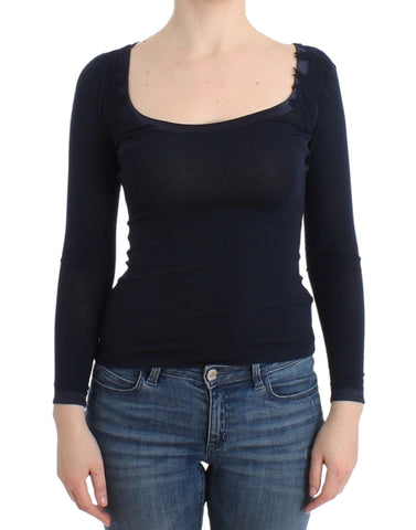 Lingerie Blue Top Blouse Jumper Lace Rayon Ermanno Scervino