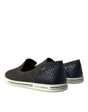Dolce & Gabbana Blue Suede Caiman Men Loafers Slippers Shoes