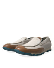 Dolce & Gabbana White Brown Leather Slip On Men Moccasin Shoes