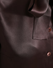 Dolce & Gabbana Brown Silk Ascot Collar Long Sleeve Blouse Top