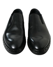 Dolce & Gabbana Black Leather Studded Loafers Dress Shoes