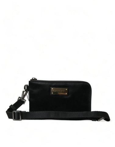 Black Nylon Logo Plaque Keyring Pouch Clutch Bag Dolce & Gabbana