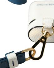 Dolce & Gabbana White Blue Calf Leather Logo Print Strap Airpods Case