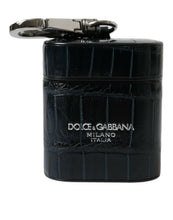 Dolce & Gabbana Black Crocodile Leather Silver Metal Logo Airpods Case
