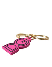 Dolce & Gabbana Pink Rubber Gold Tone Metal DG Logo Keyring Keychain