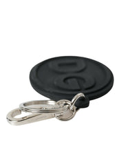 Dolce & Gabbana Black Rubber DG Logo Silver Brass Metal Keyring Keychain