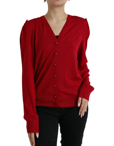 Dolce & Gabbana Red Wool V-neck Buttoned Cardigan Sweater