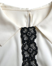Dolce & Gabbana Off White Silk Lace Trim Short Sleeves Top