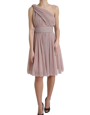 Dolce & Gabbana Light Lilac Pleated Lame Tulle One Shoulder Dress