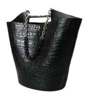 Balenciaga Black Exotic Skin Leather Maxi Bucket Tote Purse Bag