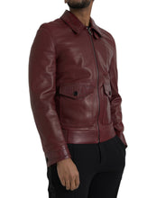 Dolce & Gabbana Maroon Exotic Leather Zip Biker Coat Jacket