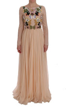 Pink Silk Floral Crystal Maxi Gown Dress Dolce & Gabbana