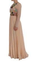 Pink Silk Floral Crystal Maxi Gown Dress Dolce & Gabbana