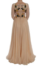 Pink Silk Floral Crystal Maxi Gown Dress Dolce & Gabbana