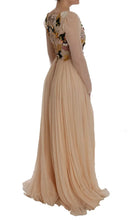 Pink Silk Floral Crystal Maxi Gown Dress Dolce & Gabbana