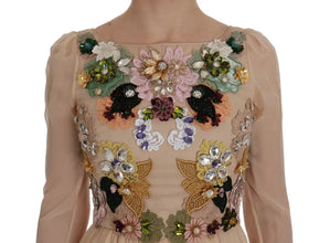 Pink Silk Floral Crystal Maxi Gown Dress Dolce & Gabbana