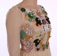 Pink Silk Floral Crystal Maxi Gown Dress Dolce & Gabbana