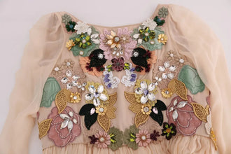 Pink Silk Floral Crystal Maxi Gown Dress Dolce & Gabbana