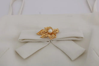 White Wool Stretch Brooch Shift Dress Dolce & Gabbana