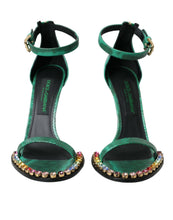 Dolce & Gabbana Green Exotic Leather Crystal Sandals Shoes