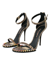 Dolce & Gabbana Brown Exotic Leather Crystal Sandals Shoes