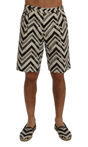 White Black Striped Cotton Linen Shorts Dolce & Gabbana