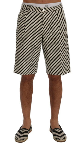 White Black Striped Hemp Casual Shorts Dolce & Gabbana