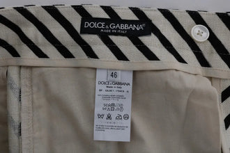 White Black Striped Hemp Casual Shorts Dolce & Gabbana