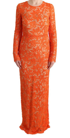 Orange Floral Ricamo Sheath Long Dress Dolce & Gabbana
