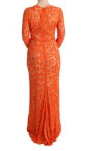 Orange Floral Ricamo Sheath Long Dress Dolce & Gabbana