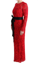 Red Floral Ricamo Sheath Long Dress Dolce & Gabbana