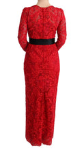 Red Floral Ricamo Sheath Long Dress Dolce & Gabbana