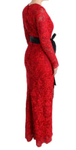 Red Floral Ricamo Sheath Long Dress Dolce & Gabbana