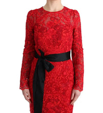 Red Floral Ricamo Sheath Long Dress Dolce & Gabbana