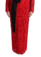 Red Floral Ricamo Sheath Long Dress Dolce & Gabbana