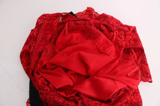 Red Floral Ricamo Sheath Long Dress Dolce & Gabbana