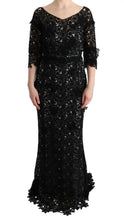 Black Cotton Silk Floral Long Dress Dolce & Gabbana